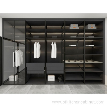 MDF Sliding Door Glass Bedroom Walk In Wardrobe